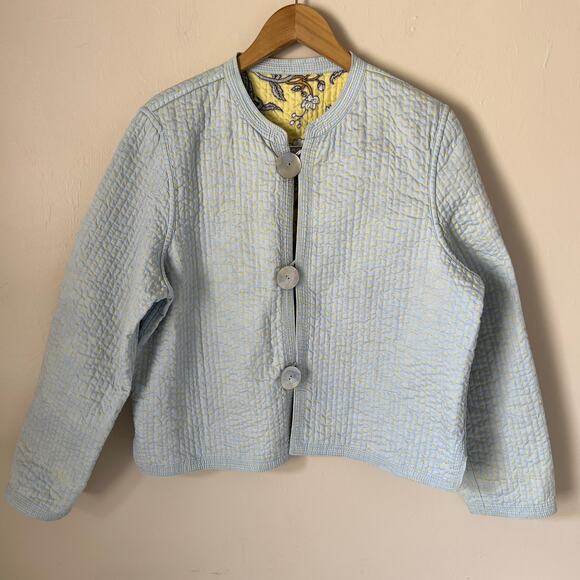 Vintage Meslin Button Down Reversible Jacket Light Blue Yellow Paisley Size S - Picture 1 of 12